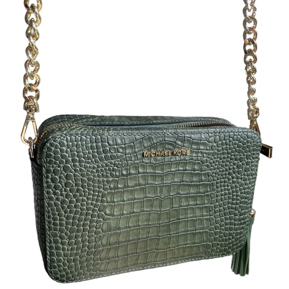 MICHAEL KORS Amazon Green Medium Crocodile Embossed Leather Crossbody Bag - Picture 3 of 5